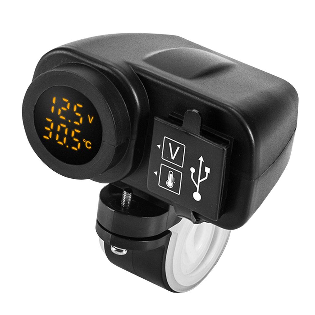 Motorcycle Dual USB Voltmeter Charger MultiFunction Temperature Meter with Waterproof Cover