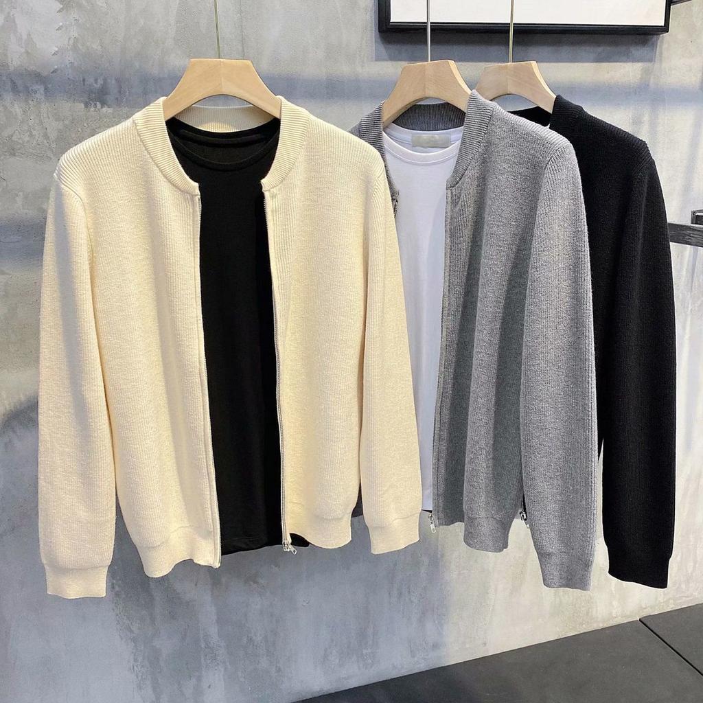 Höst-vinter Enfärgad långärmad kofta för män Dragkedja Fritidströjor Man Löst mode Streetwear Chica herrkläder