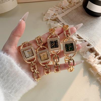 Xiaoxiangfeng Quadratische Uhr Damen Diamantbesetzt Temperament Retro Armband Quarzuhr Mittelgroße Antikgoldene Uhr