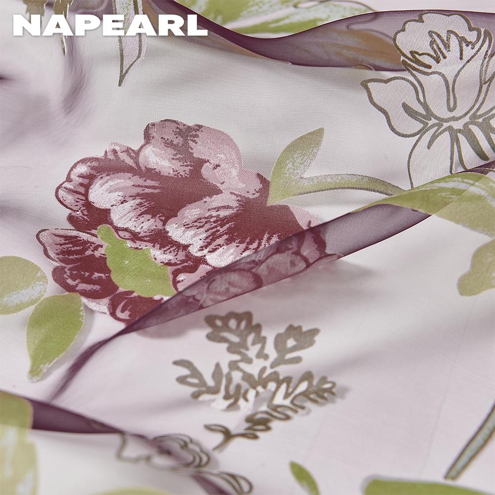 2PC NNAPEARL Modischer und vielseitiger kurzer Gaze-Vorhang mit lila Blumendruck für Küche, Schlafzimmer und Wohnzimmer, Heimdekoration