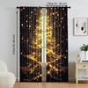 Christmas Tree Print Curtains Rod Hole Design For Easy Hanging Perfect For Living Room Bedroom Office Polyester Home 2Pcs Golden