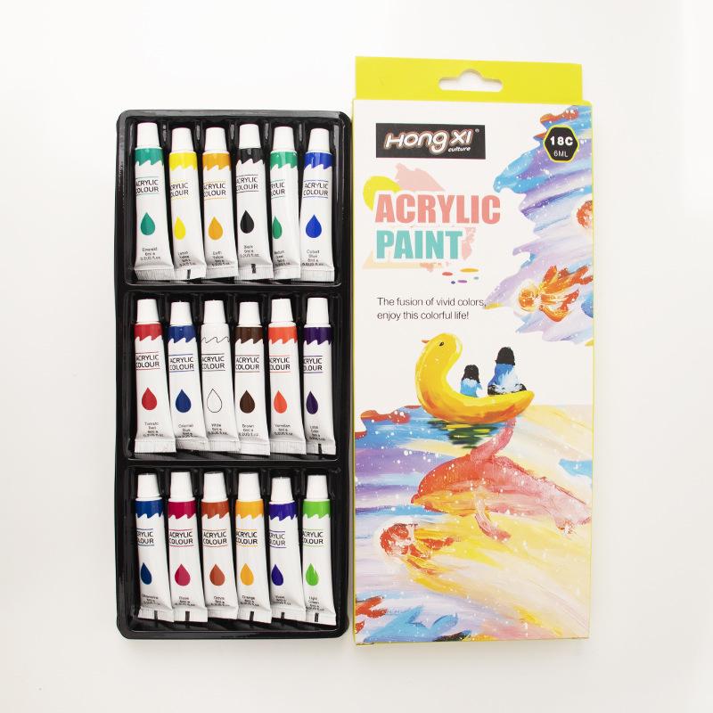Acrylic Paint Set for Kids: 12/18/24 Colors, 6ml Tubes, Waterproof, Ideal for DIY Hand-Painted Shoes & Clothes.