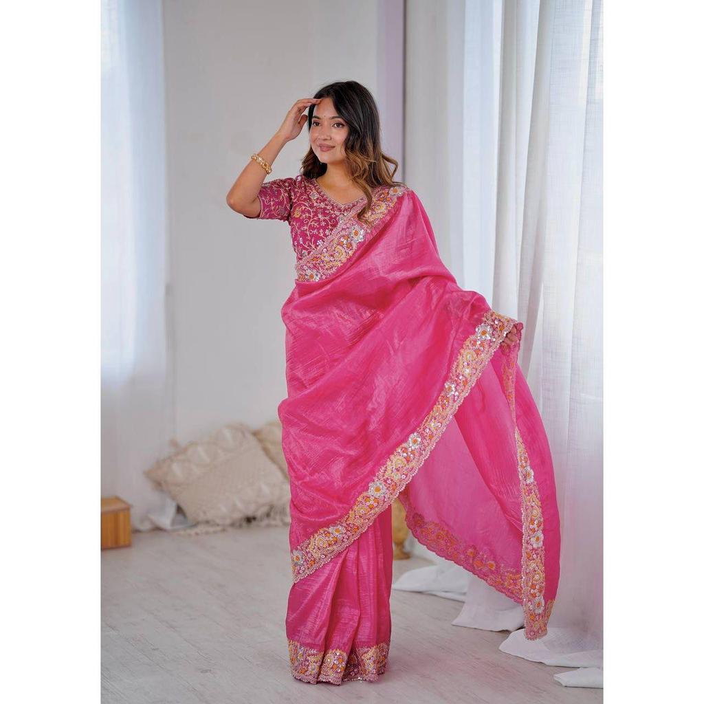 Beautiful Saree Is Elegantly Decorated Gives a Perfect Look To the Outfit.