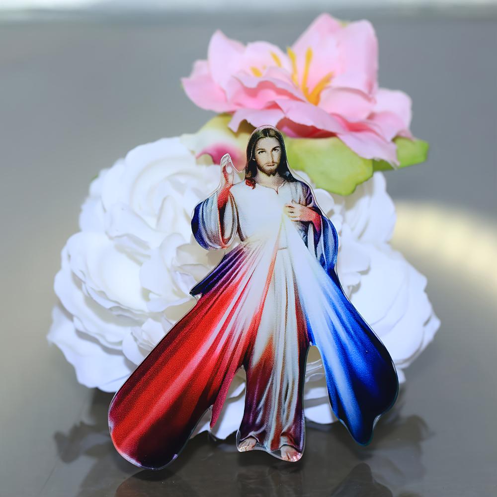 2D Flat Holy Inspired Acrylic Brooch Unisex Fashion Accessory for Coat Sweater Scarf