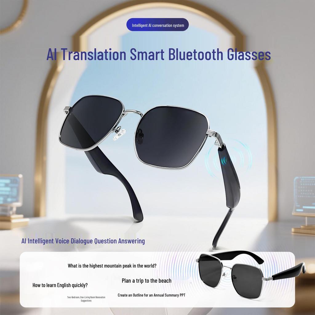 Occhiali per Traduzione AI Bluetooth GY200: Traduzione in Tempo Reale in Oltre 100 Lingue, Musica, Chiamate, Funzioni Smart