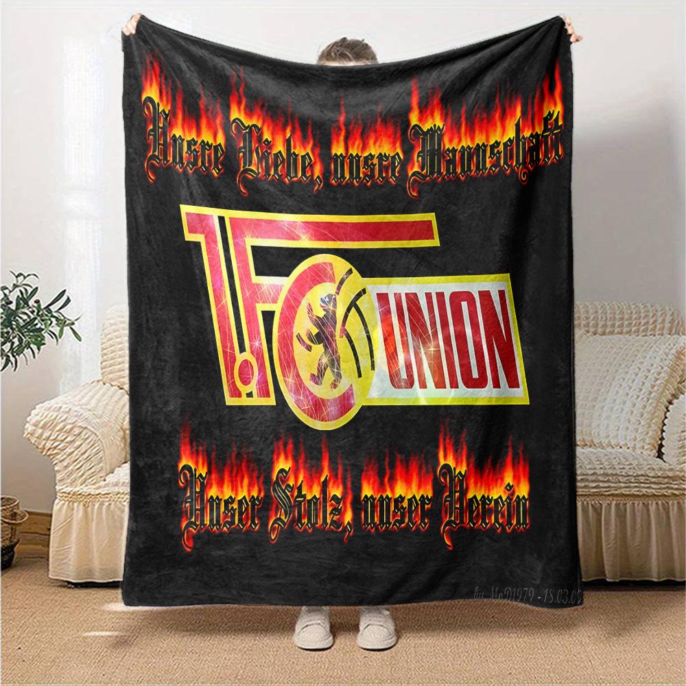 Fußball-Verbands-Emblem Flanelldecke, Weiches Polyester, Modernes Design, Ganzjahresnutzung für Camping, Reisen, Geschenke für Feiertage oder Geburtstage