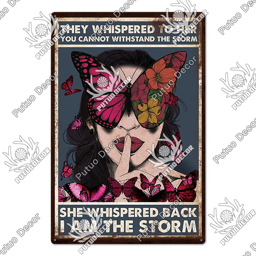 

Putuo Decor Funny Cat Tin Sign Girls Flowers Vintage Plaque Metal Sign Retro Skeleton for Garden Farm Home Decoration Wall Decor 20x30cm（7.8x11.8inch）