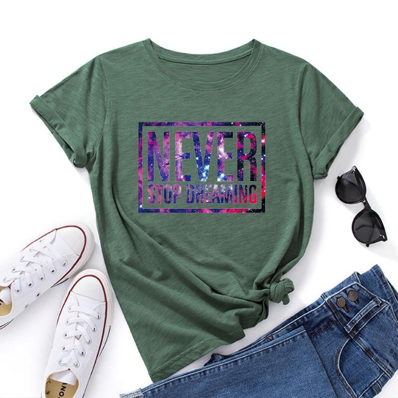 Summer Women's Printed NEVER Cotton Loose Round Neck Short Sleeved T-Shirts Women’s
