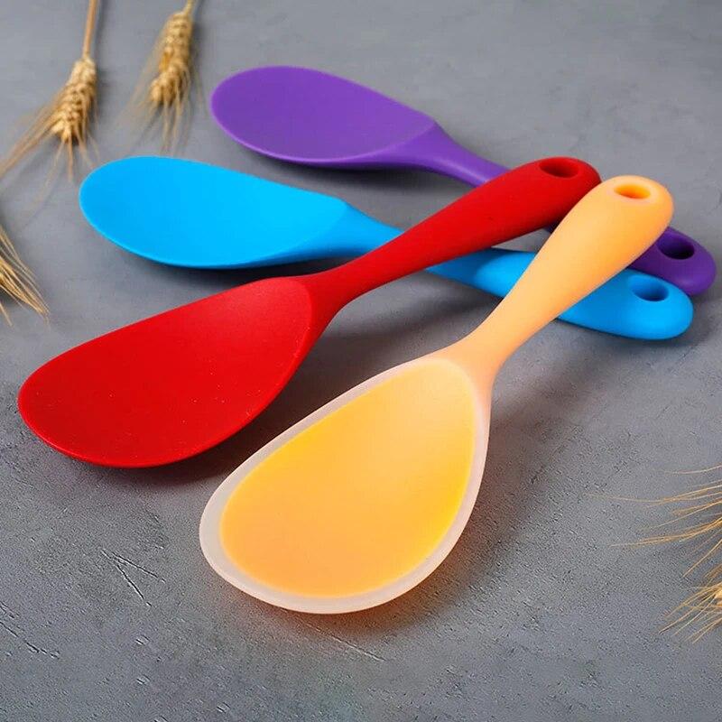 1Pcs Silicone Spoon Non-stick Cooking Spoon Anti-scalding Pot Rice High-temperature-resistant Spoon Durable Kitchen Gadgets