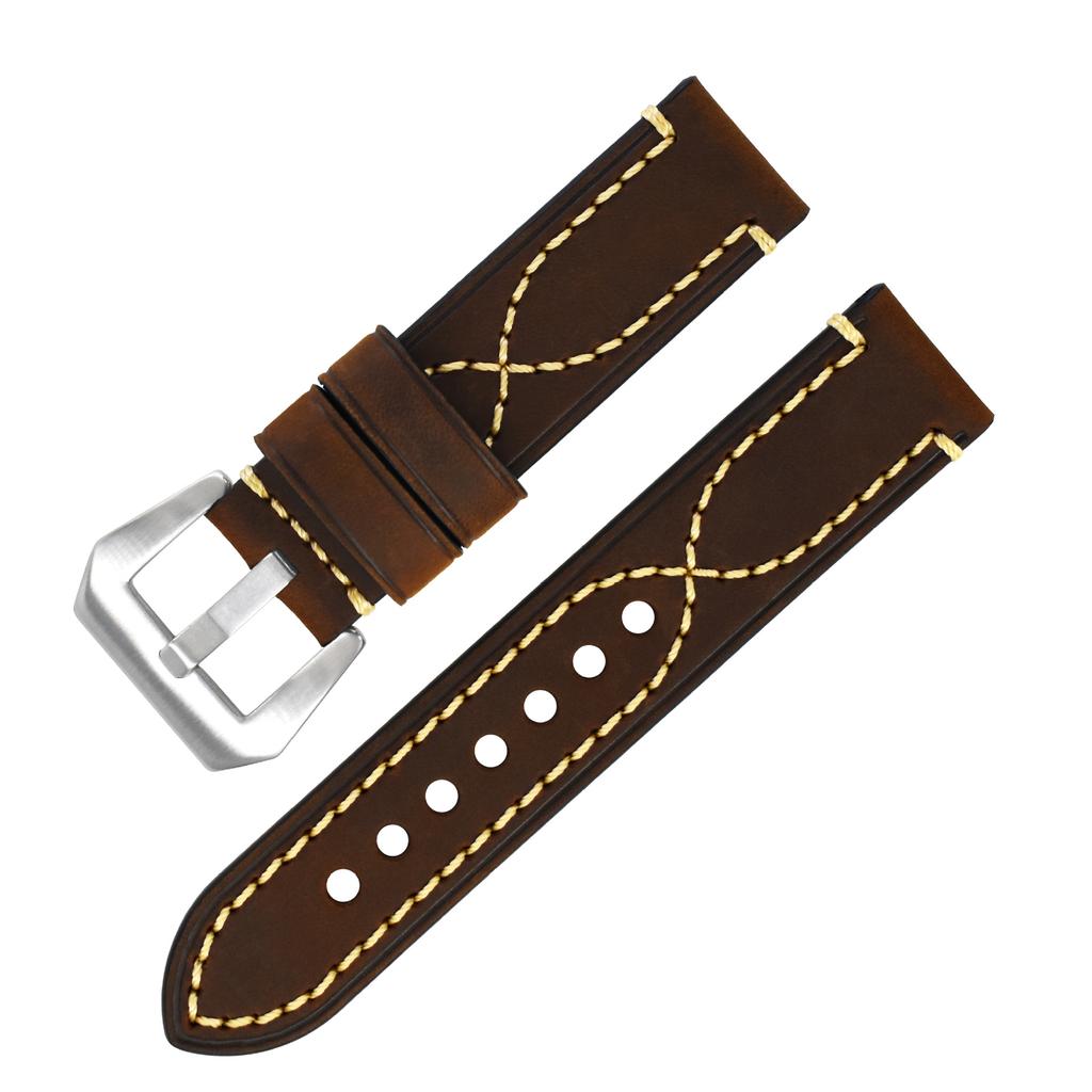 Cinturino per Orologio in Vera Pelle Crazy Horse Morbido Durevole Sostituzione Cinturino per Orologio in Pelle di Vacchetta per Orologi Smart Universali 18mm 20mm 22mm 24mm 26mm