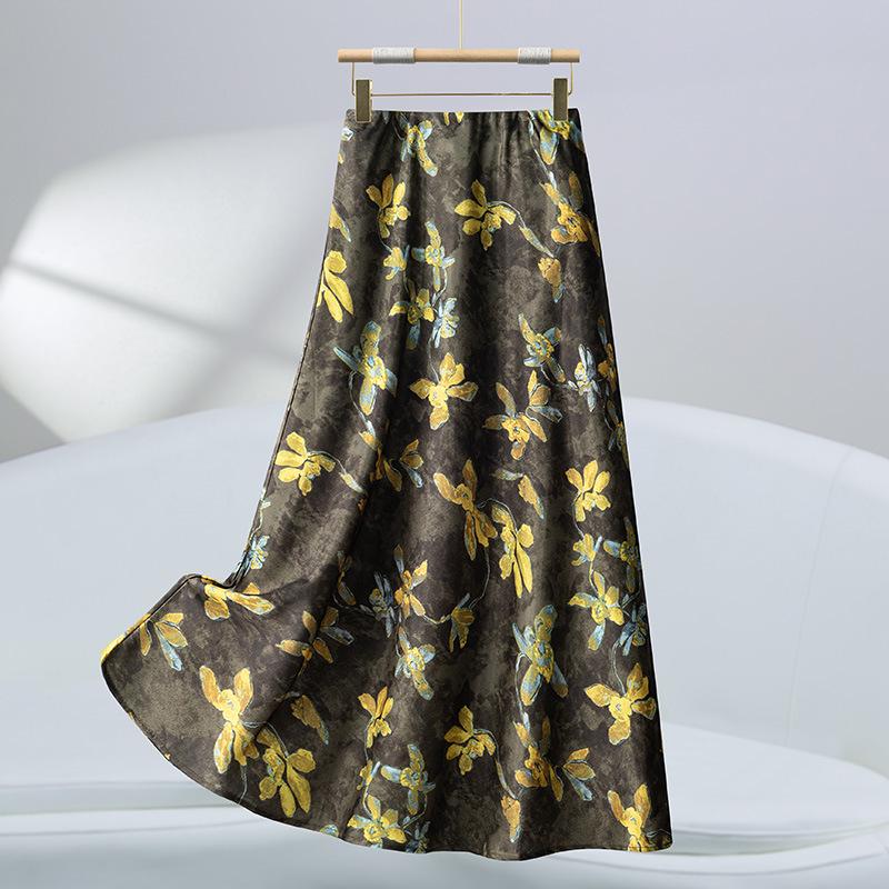 

2025 Summer Women s High Waist Midi Skirt: Fashionable, Slimming, A-Line & Hip-Hugging Design L [105-115 lbs] синий