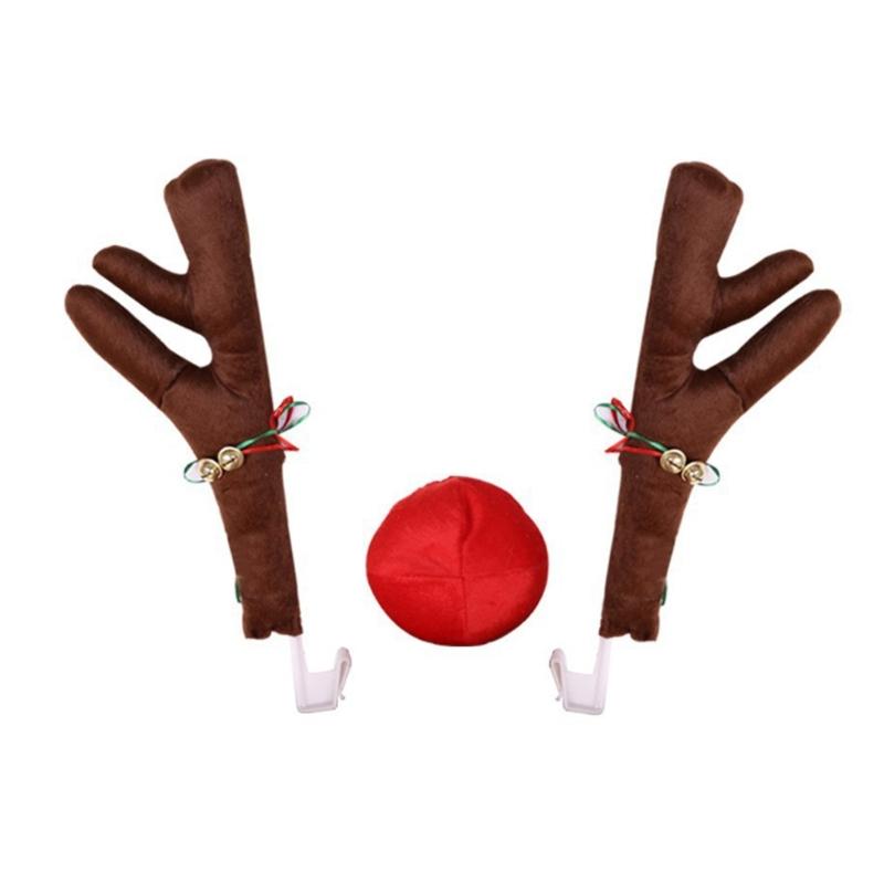 Car Christmas Decorations, Reindeer Antlers for Car 3Pcs Auto Antlers and Nose for Vehicle Christmas Decorations