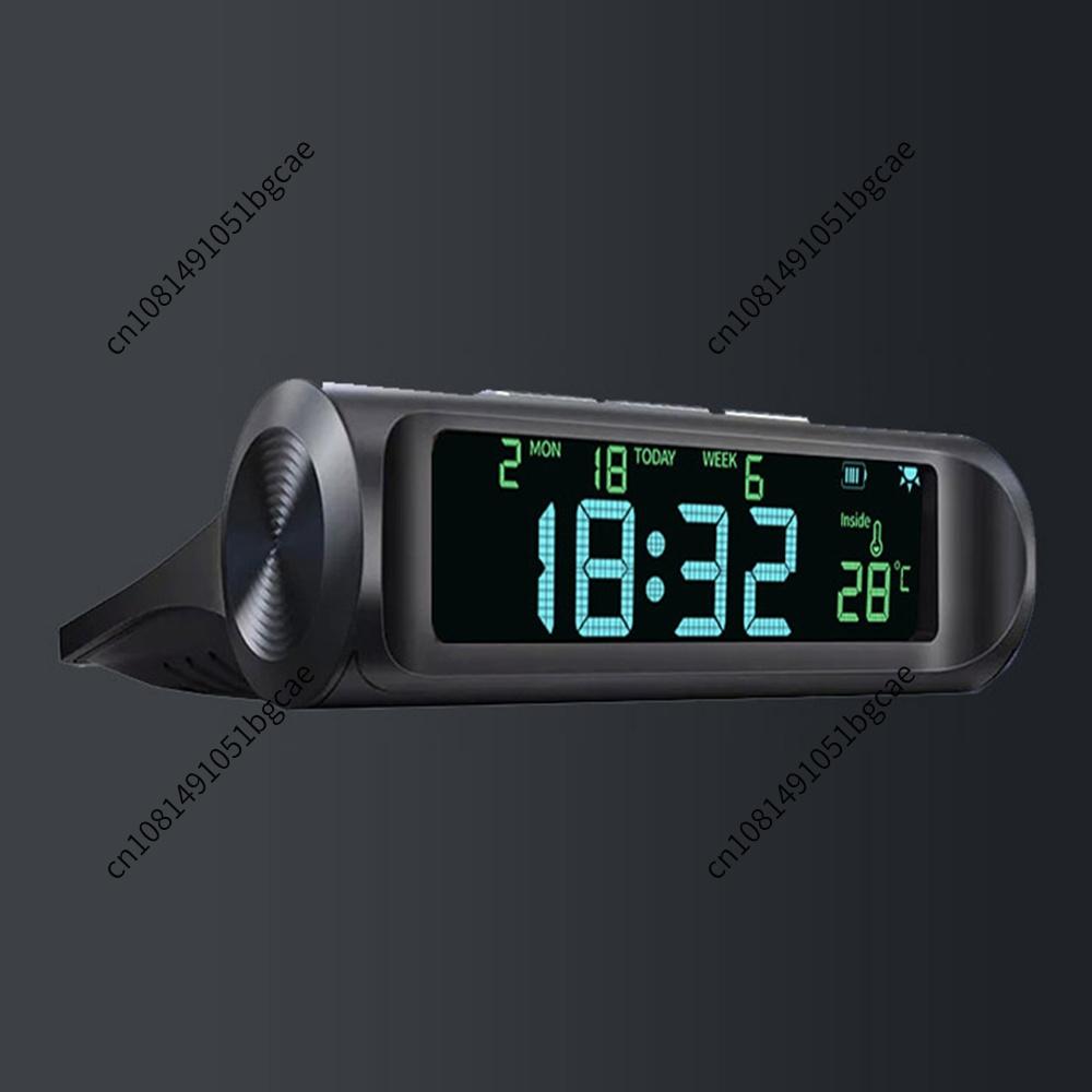 Solar Powered Car Digital Clock Thermometer Auto On Off Dashboard Time Date Temperature Monitor Long Standby for Vehicles