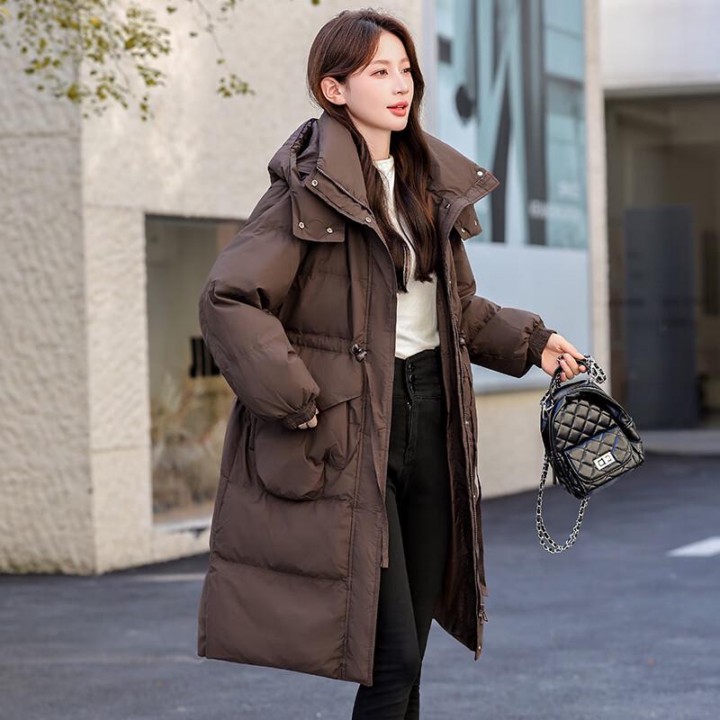 Fengmao Women's Hooded Mid-Length Down Jacket