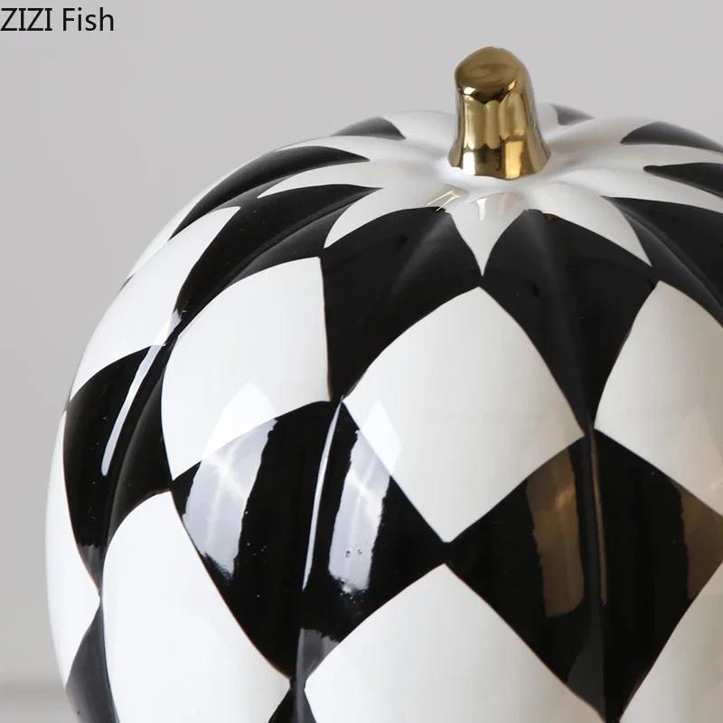 Black White Pumpkin Resin Statuette Ornaments Office Study Desktop Decor Modern Crafts Statue European Room Aesthetic Decor