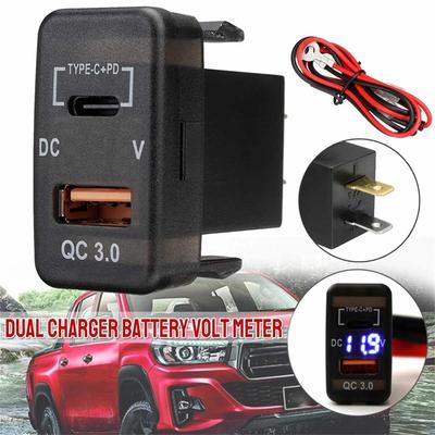 Car Type-C+PD QC3.0 Charger Adapter Dashboard Socket Voltmeter for Toyota Land Cruiser Hilux Hiace