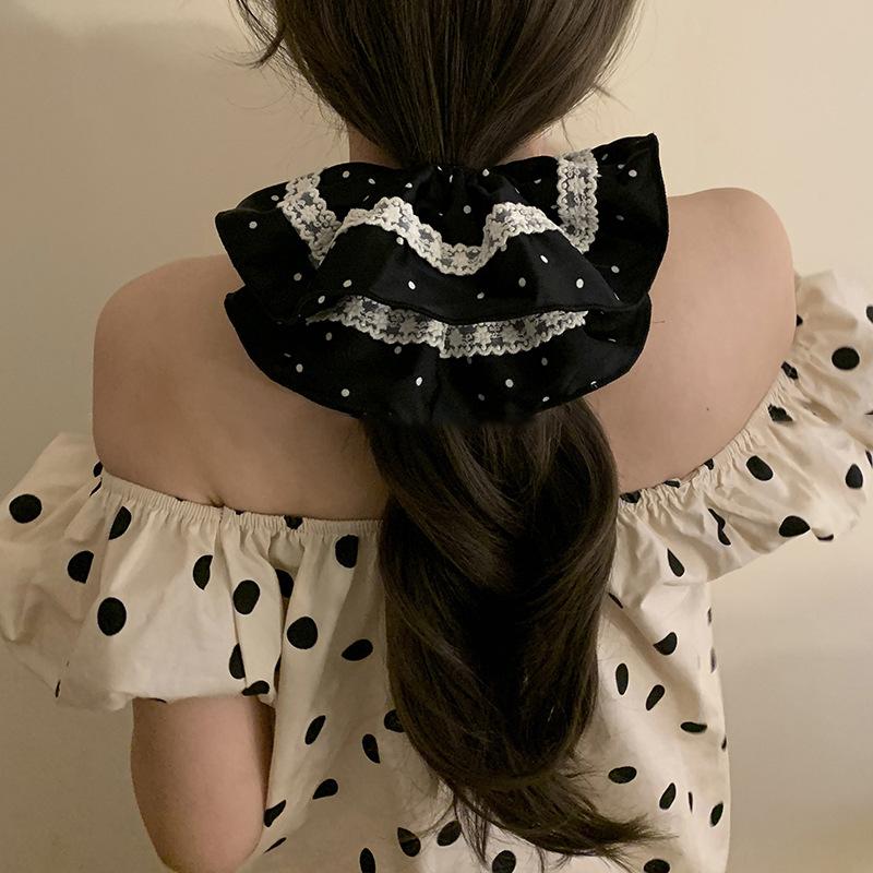 Fabric satin polka dot lace large intestine hair band women's fashion elegant temperament headband niche high-end hair accessories