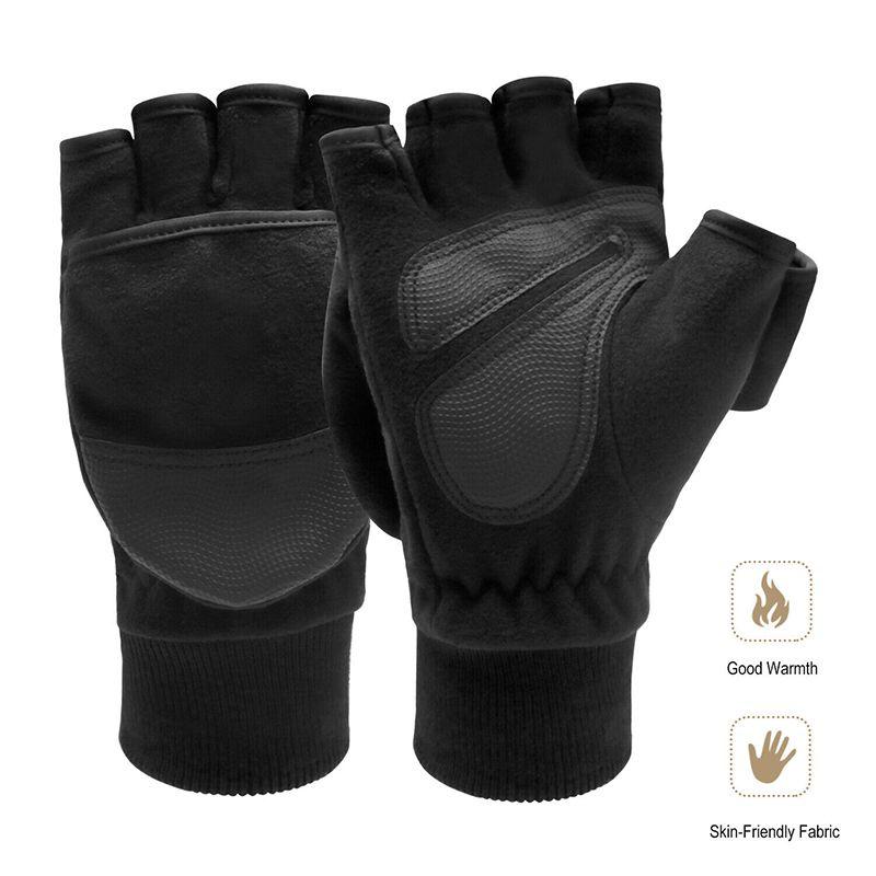 Warm Men Winter Fliptop Gloves Fingerless Convertible Cycling Photograph Mittens