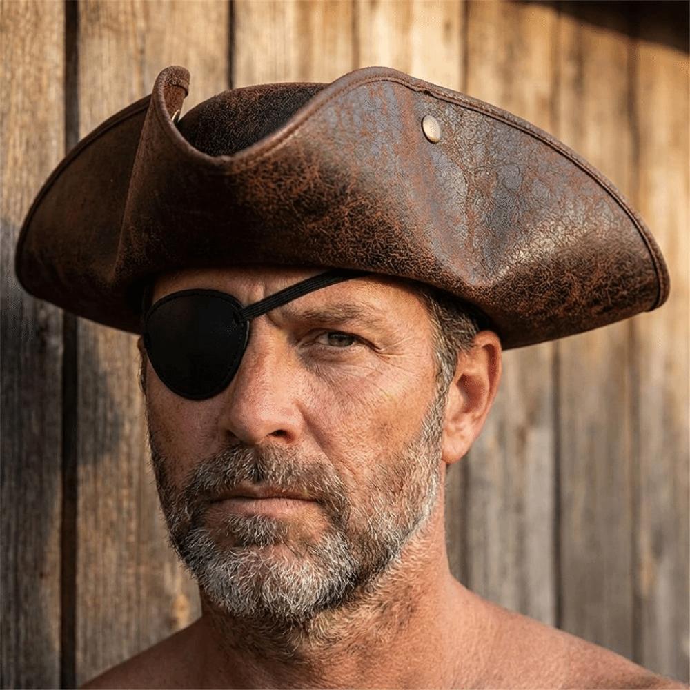 Chapeau de Capitaine en Similicuir Couleur Unie Chapeau Tricorne Adulte Chapeau de Pirate Cosplay Accessoires de Costume