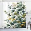 Eucalyptus Leaves Shower Curtain, Rounded Fall Leaf Pattern Branches And Meadow Wind Print, Cloth Fabric Bathroom Deco