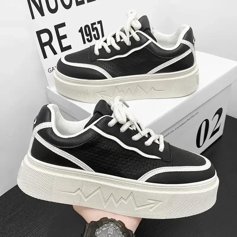 Fashion Men's Sneakers Fashion Skateboard Shoes Light Leather Casual Shoes for Men Lace Up Vulcanize Shoes Platform Shoe Tenis Masculino