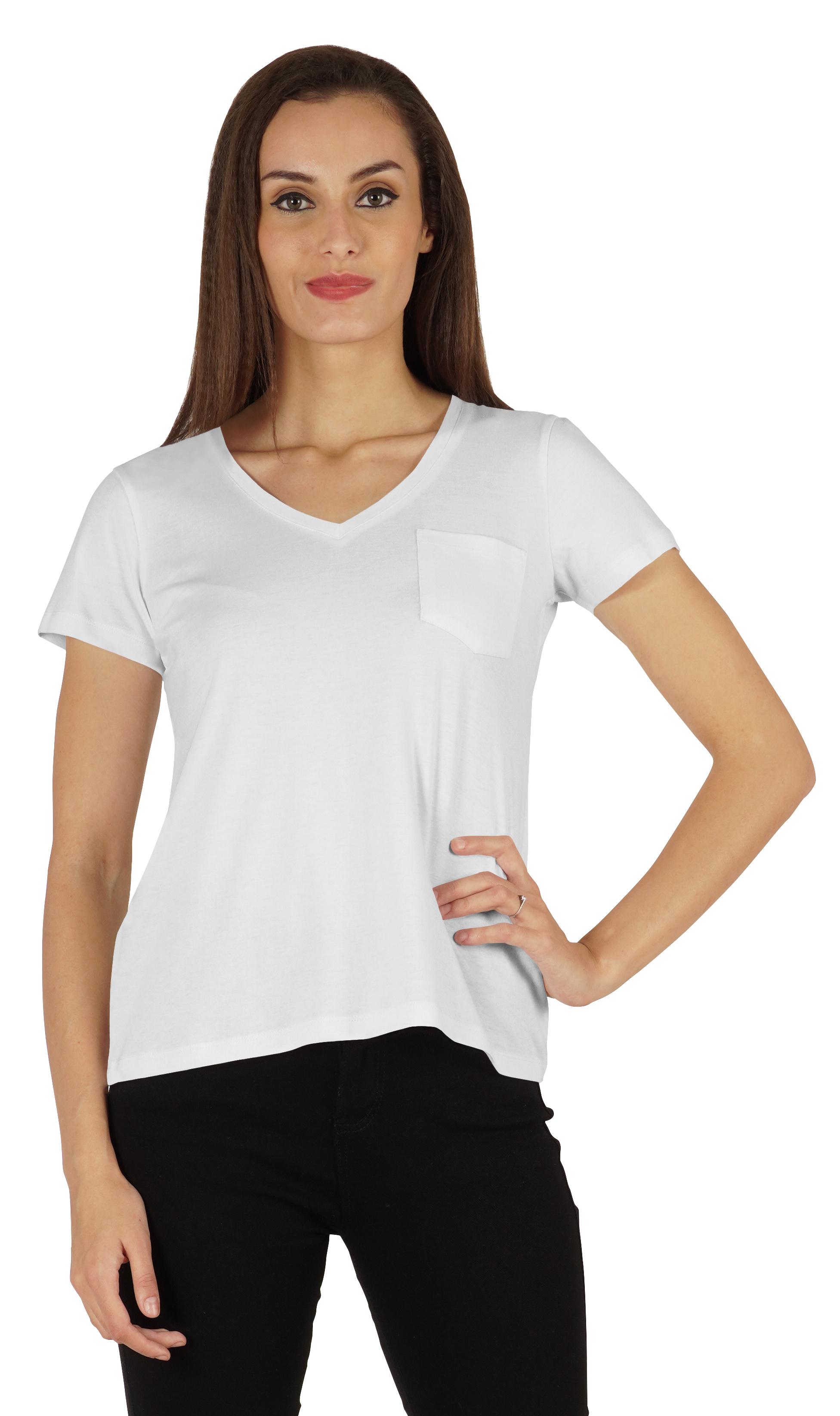 

Inkmeso Short Sleeve Solid Basic T-Shirt For Womens V-Neck Casual Tee T-Shirts With Patch XXL білий