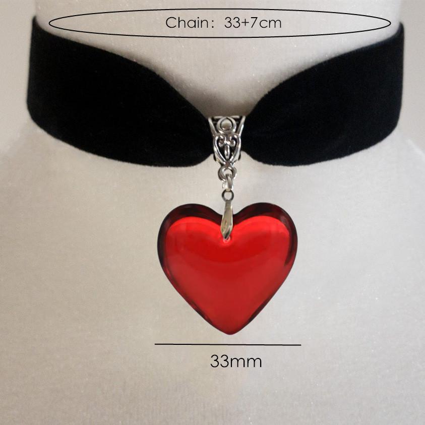 Gothic Red Heart Pendant Necklace With Black Velvet Chain For Women