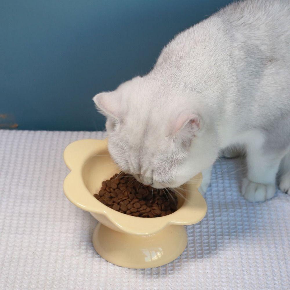 Ceramic Pet High Foot Bowl Cute Pet Drinking Feeder Anti Knock Cat Bowl  Neck Protection