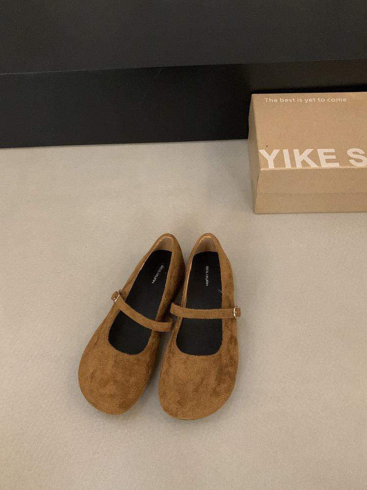 Retro Late Evening Wind Suede Mary Jane Shoes Children Autumn and Winter New Red Ballet Light Mouth Soft Flat Single Shoes Women