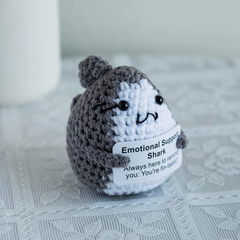 Funny Crochet Positive Energy Frog Shark Doll With Card Home Room Decoration Handmade Knitted Ornament Christmas Gifts