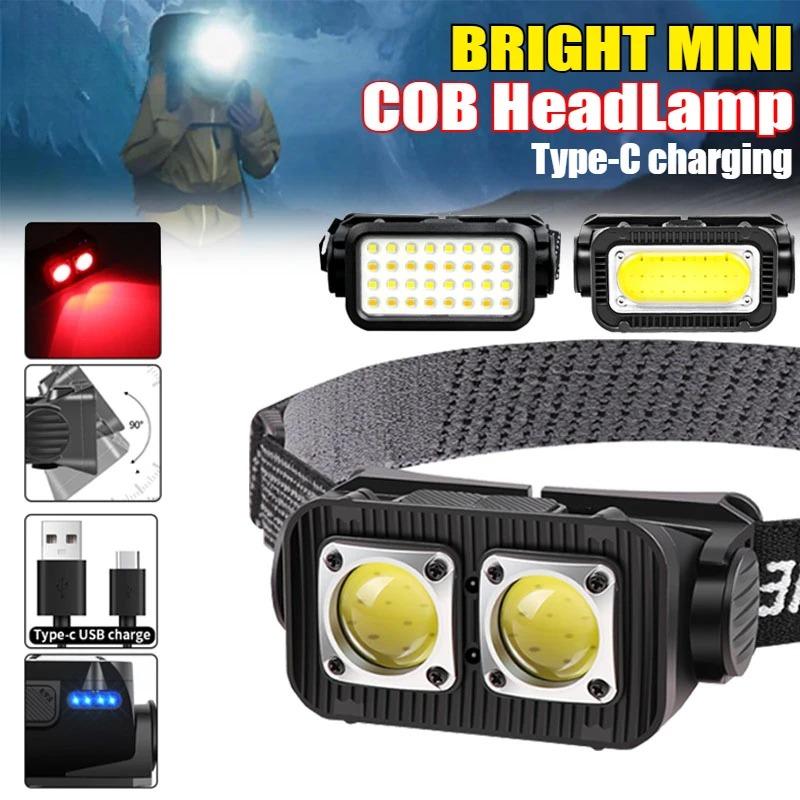 Bright COB Headlamp USB Rechargeable Headlights 18650 Battery Head Torch Powerful Camping Emergency Fishing Waterproof Lamp