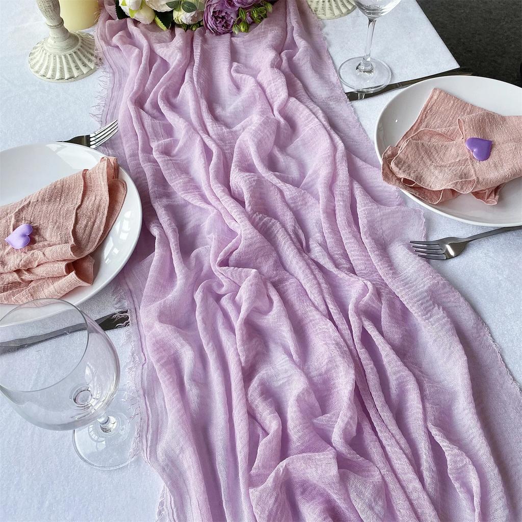 6pcs Purple Table Runner 90*180CM Rustic Gauze Wedding Reception Table Decor Boho Table Cloth Runner Baby Shower Home Decor