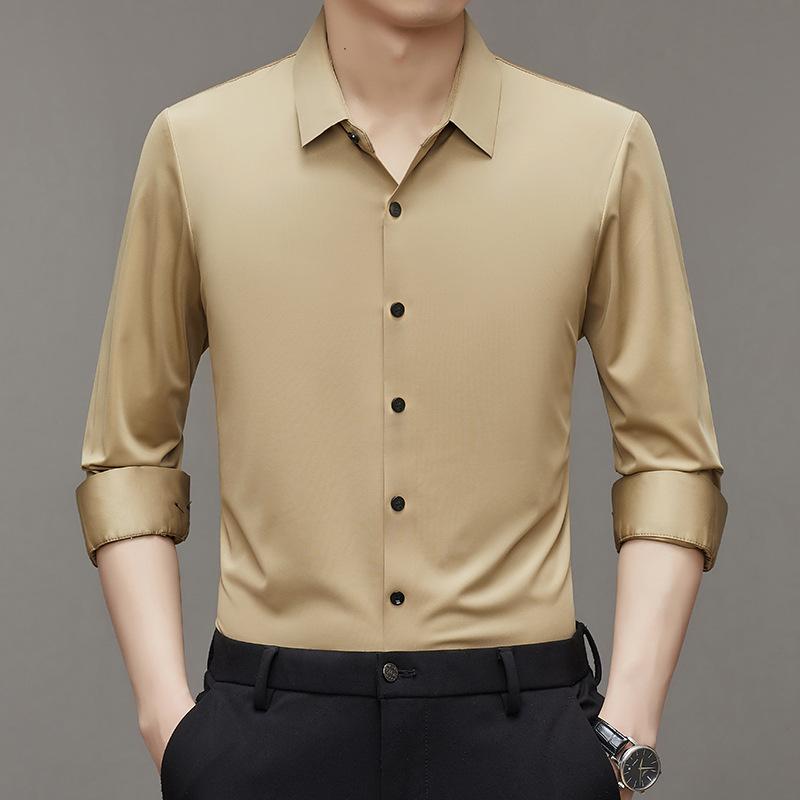 

Men s Spring and Summer High-end Men s Long-sleeved Inch Shirt Men s Solid Color Lapel Business Shirt Men s Inch Shirt 105