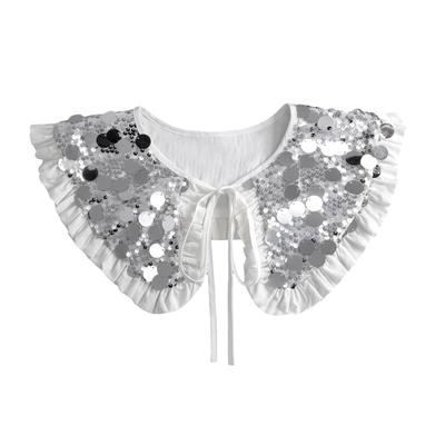 Fashion Detachable Decorative False Collar with Glittering Sequins for Women's Outfits Pleated Ruffle Mini Cape Shawl