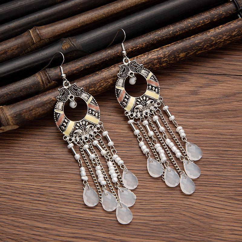Bohemian Cross-Border Handmade Water Drop Rice Bead Tassel Earrings for Travel Photography