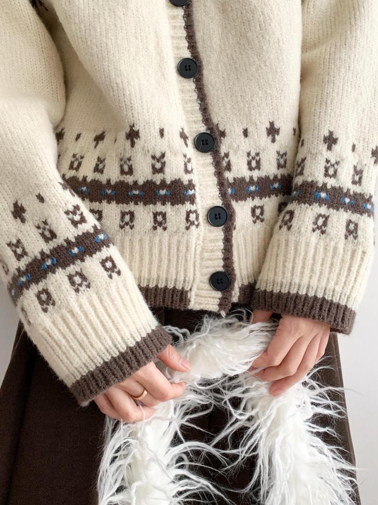 Dorothy Fair Isle Retro Pletený kardigan s kapucí - Dámský zesílený svetr ke všemu