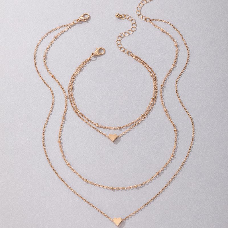 Personalized New Jewelry, Love Geometric Simple Multi-layer Bracelet Necklace Two-piece Combination Women