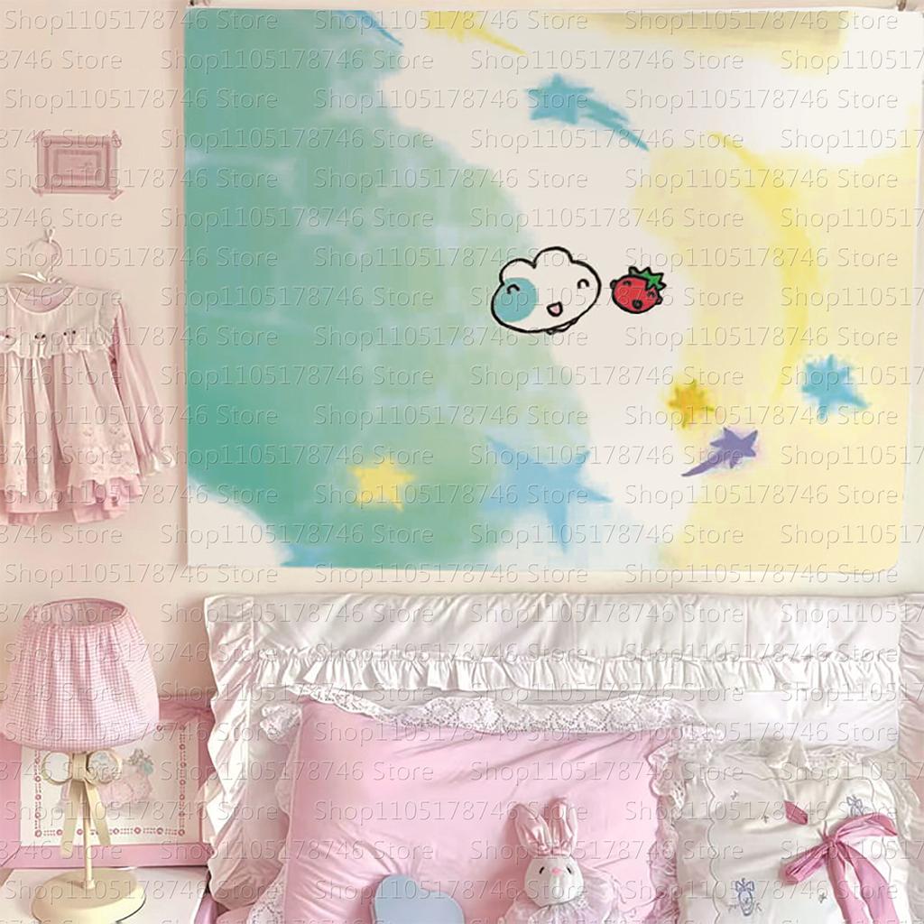 1pc Cartoon cute heart tapestry student dormitory background wall wallpaper rental house decoration fabric room background cloth
