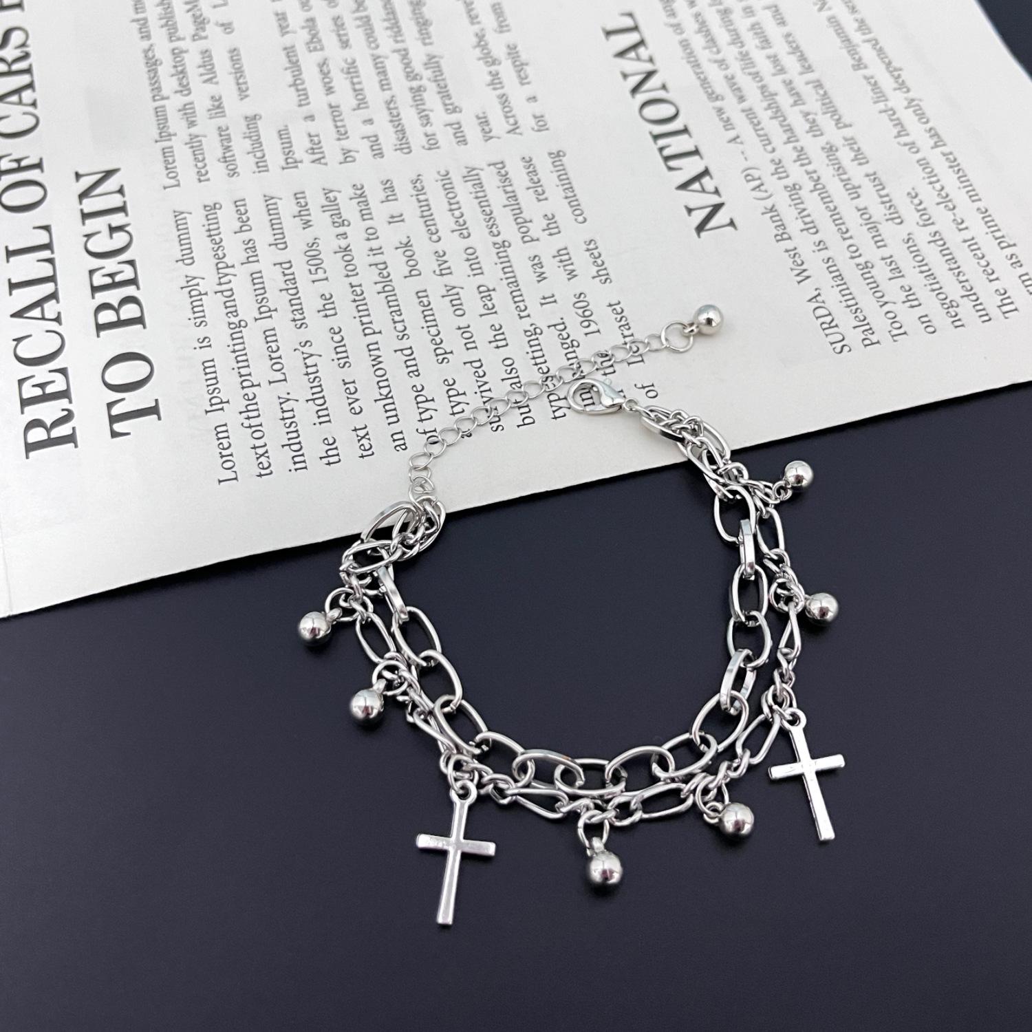 JYL TS Bracelet Ladies Double Chain  Cross Charm Boosts Confidence & Style T964