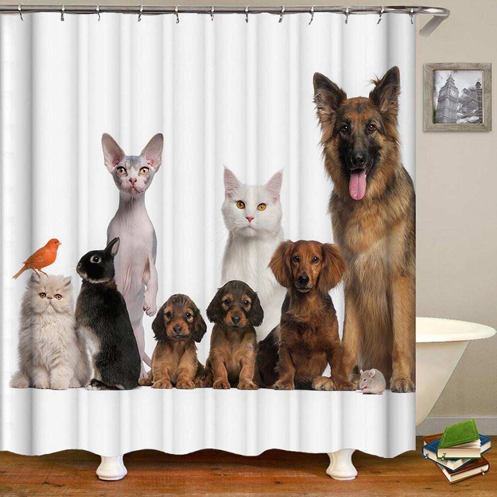 Cute Cat Animal Waterproof Polyester Shower Curtain With Hooks For Bathtub Bathroom Screens Home Decor Large Size Wall Cloth