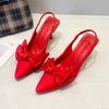Fashion Comfort Shoes for Women Stiletto Heels Bow Tie Pointed Summer Suit Female Purple Large Size New Low-heel Baotou Sandals