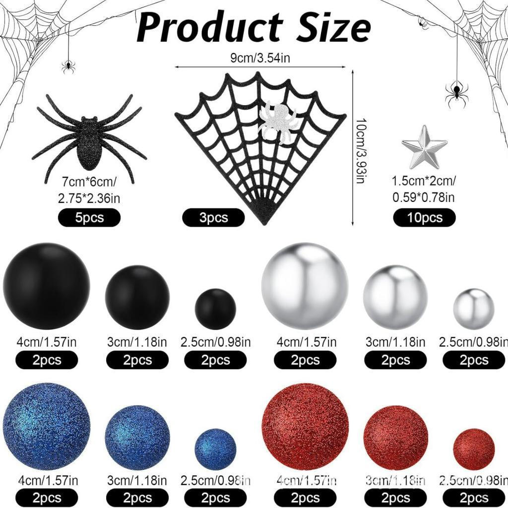 Spiders Cake Topper,Glitter Web Pick Supplies,Party Decoration,Spiders Theme Decor for