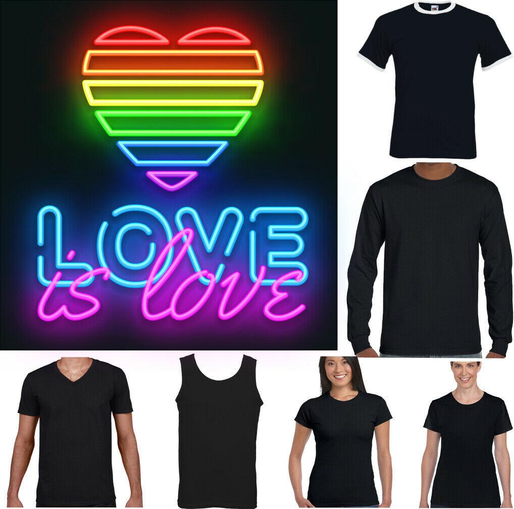 

26 LGBT T-SHIRT Love is Love Funny Gay Pride Lesbian Top Neon Rainbow Colours Unisex T-Shirt XXXXL