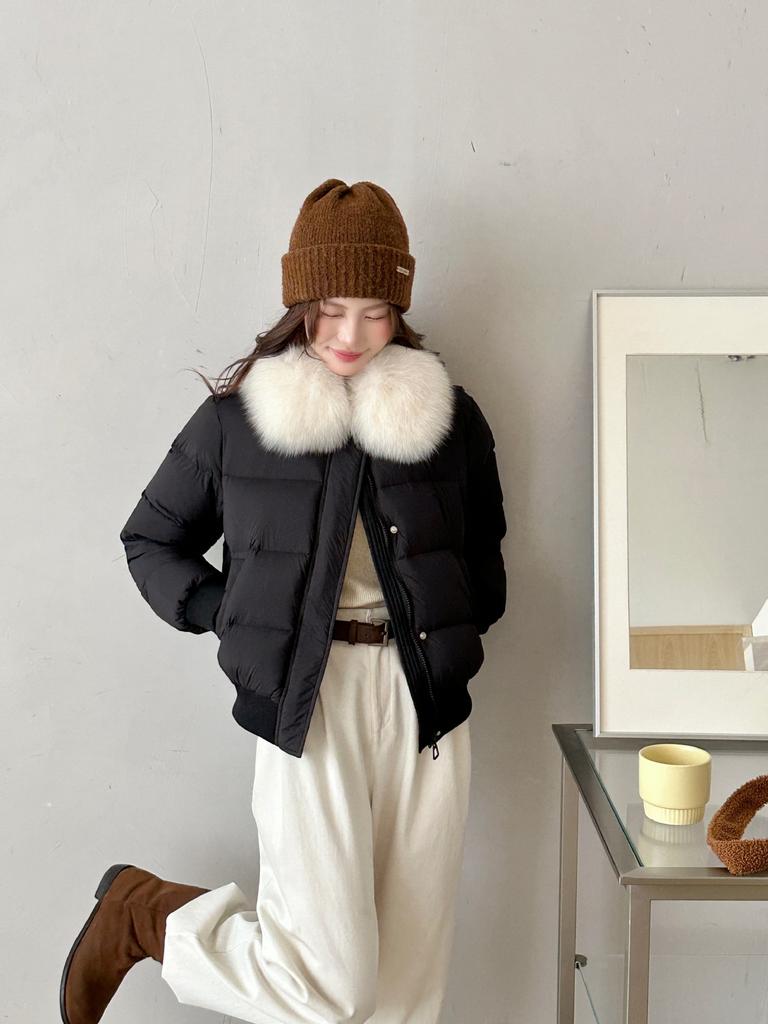 New big fur collar short small down jacket women's soft heart puffs bread jacket white duck down thickened