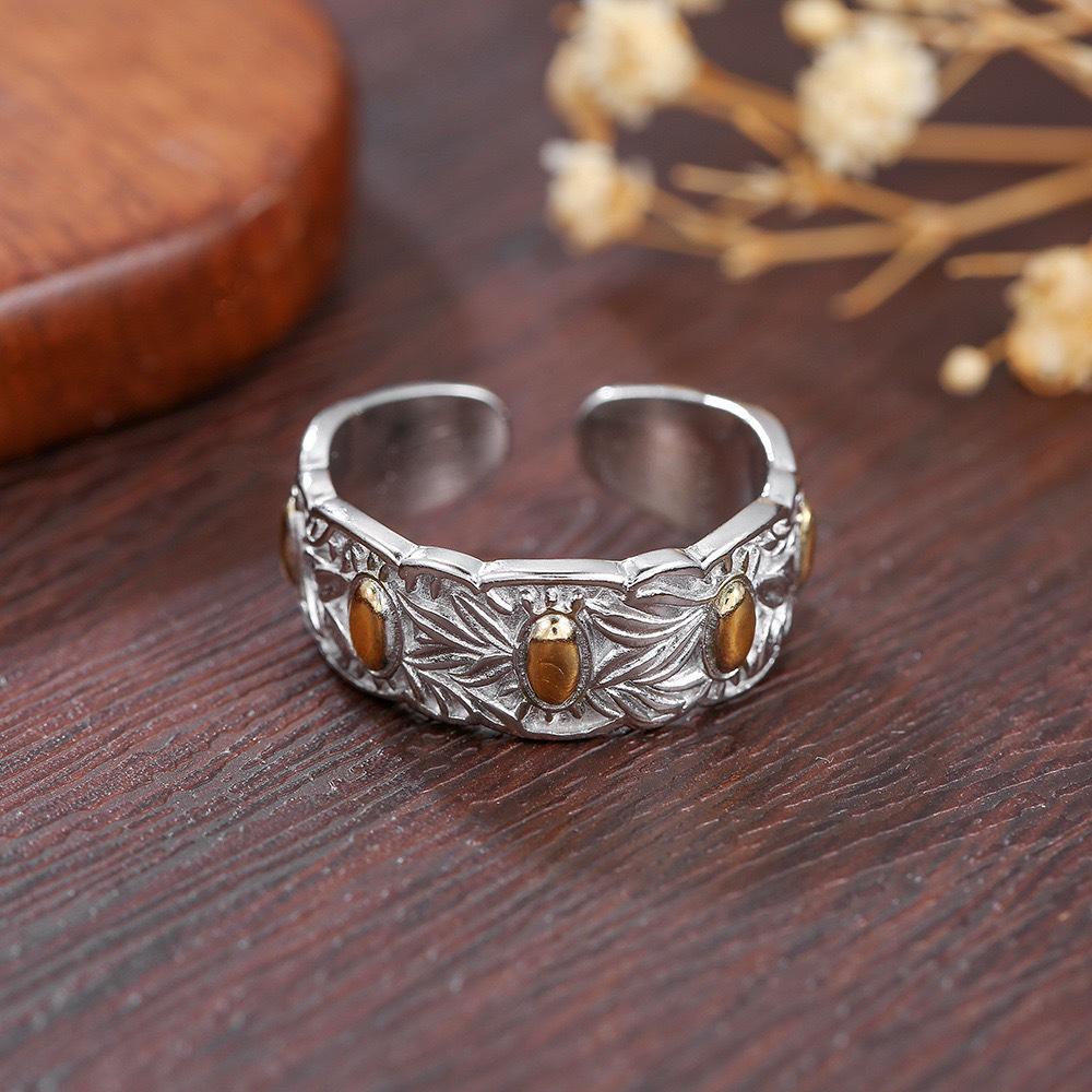 Unisex Niche Design Seven Grains Rice Auspicious Open-End Ring