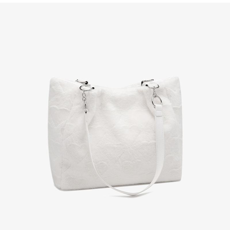 Niedliche flauschige Damen-Freizeit-Tragetaschen Liebesherz Damen Süße Schulter-Unterarmtasche Einfarbig Damenmode Plüsch-Handtaschen MIT