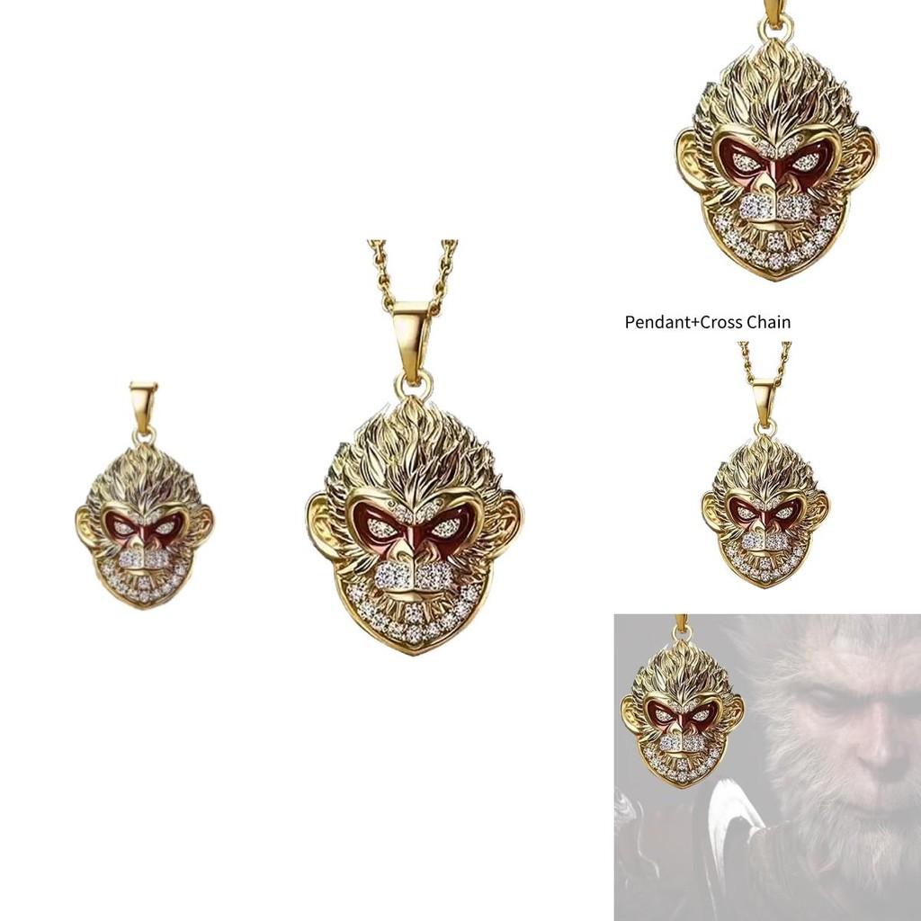 Unique Black Myth Wukong Cartoon Pendant Necklace Eye-catching Red Eye Design For Unisex Fashion