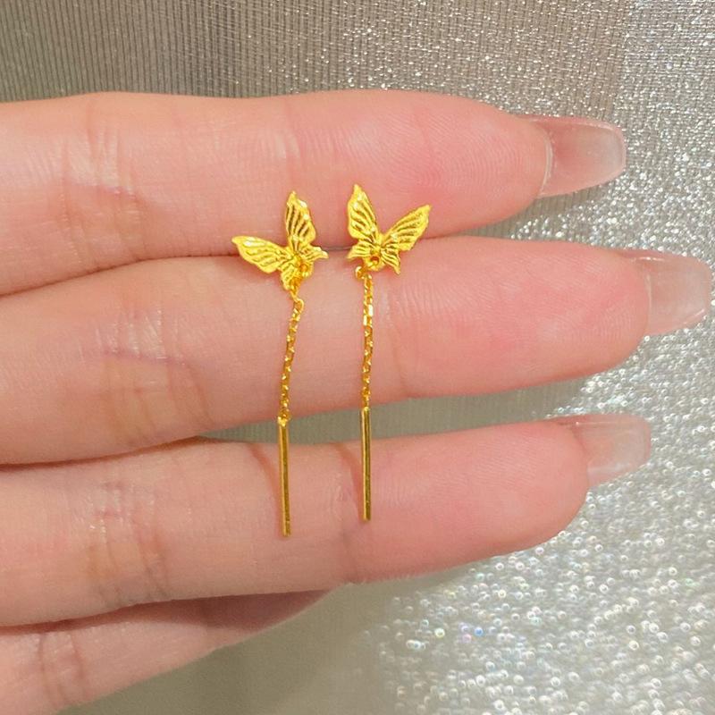 Long Butterfly Tassel Earrings Women Fashion Simple Elegant Drop Earrings for Daily Wear