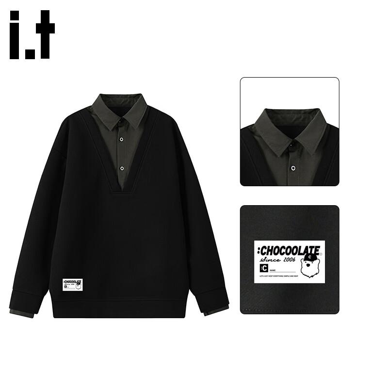 Men's Faux Two-Piece Spliced Lapel Sweatshirt