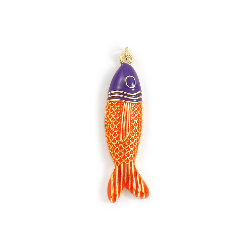 Doreen Box 1 Stück Messing Fisch Anhänger 18 Karat Vergoldet Emaille Fisch Tier Ozean Schmuck Charms für Halskette Zubehör 5,6 cm x 1,5 cm